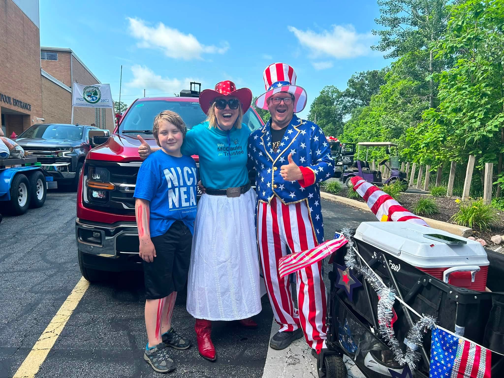 Neighbors celebrating at a community parade